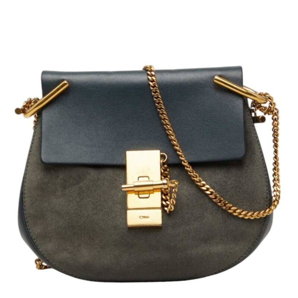 Chloe Drew Shoulder Bag Gray Suede Leather